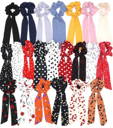 Bohemian Polka Dot Floral Printed Ribbon Bow Hair Scrunchies Women Elastic Hair Band Scarf Hair Rope Ties Girls Hair Accessories