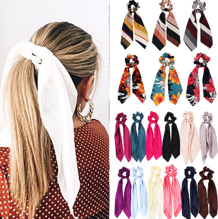 New Design Floral Print Women Hair Scarf Elastic Bohemian Hairband Scrunchie Bow Hair Rubber Ropes Girls Hair Ties Accessories