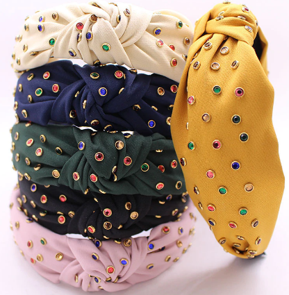 Bohemian Summer Color Rhinestone Center Knot Wide Hairband Handmade Hairband Hair Accessories