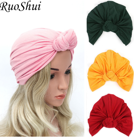 Women Bohemian Style Warm Winter Autumn Knot Turban Hat Stretchy Cloche Cap Fashion Boho Soft Cross Hair Accessories Muslim hat