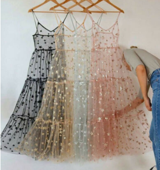 Summer Sweet Tulle Spaghetti Straps See Through Long Women Dresses Fashion Bling Bling Dress