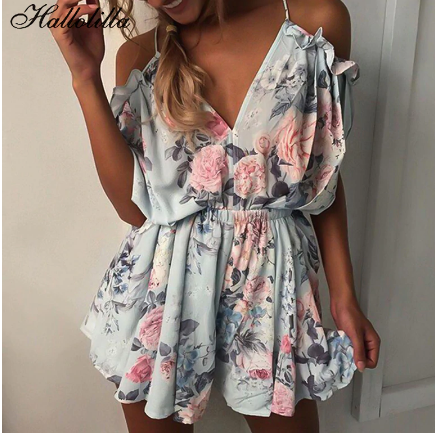 Bohemian Style Playsuit Floral Print Sexy Rompers Short Overalls Top Macacao Feminino Women Clothes Casual Summer Beach Jumpsuit