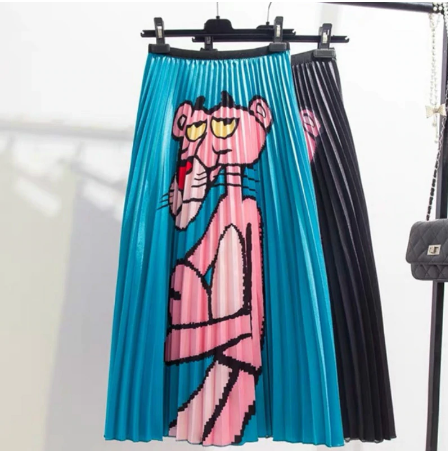 Funny Women's Cartoon Animal Pattern Long Pleated Skirts 2019 Summer Bohemian Printed High Waist Large Party Club A-Line Skirts